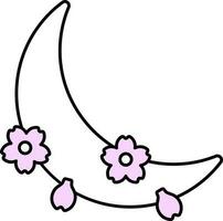 Cerise fleurs avec croissant lune icône dans plat style. vecteur