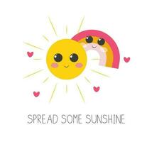 inspirant phrase propager certains ensoleillement mignonne souriant Soleil et arc en ciel vecteur illustration
