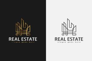 logo immobilier minimaliste en dégradé d'or avec style de ligne vecteur