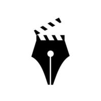 écrivain de film concept stylo plume écrivain avec clap vector logo icône illustration de conception