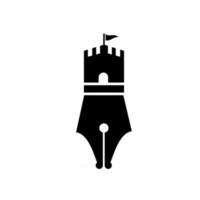 stylo créatif avec logo de la forteresse du château vecteur