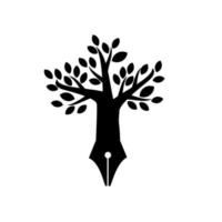 Abstrait arbre et stylo stylo éco logo adapté à l'écriture créative blogging éducation storytelling et copie écriture conception d'icône illustration vectorielle vecteur