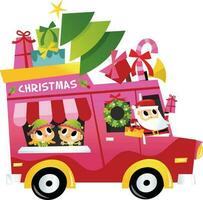 super mignonne Noël un camion avec Père Noël et elfes vecteur