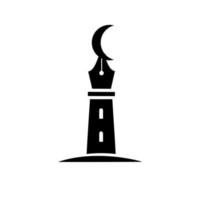 Stylo concept de stylo islamique et lune comme un dôme de mosquée musulman tout apprendre sur l'islam logo template vecteur icône illustration design