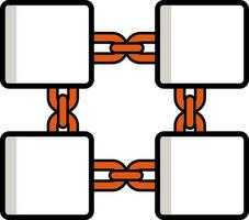 plat style blockchain icône ou symbole dans Orange et noir. vecteur