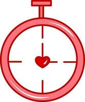 plat style cœur dans alarme l'horloge icône dans rouge et blanc couleur. vecteur