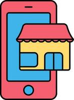 boutique en ligne dans téléphone intelligent écran pour en ligne achats coloré icône. vecteur