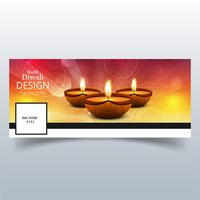 Joyeux diwali diya festival de la lampe à huile facebook cover des vecteur