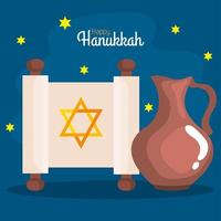 heureux hanukkah torah et conception de vecteur de pichet d'huile