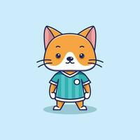 minimaliste mignonne chat animal portant football chemise dessin animé plat icône vecteur illustration conception. Facile moderne mignonne chat isolé plat dessin animé style