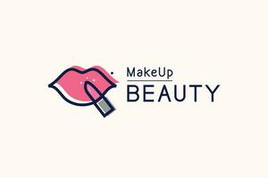 maquillage beauté logo conception avec lèvres et bâton concept vecteur