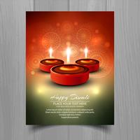 Joyeux diwali diya festival de lampes à huile design brochure modèle vecteur