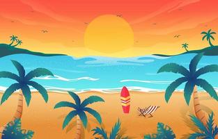 beau paysage de plage coucher de soleil tropical vecteur