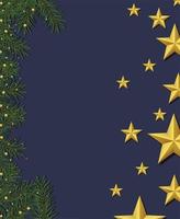 joyeux joyeux noël avec des feuilles et des étoiles dorées vecteur