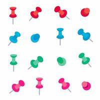 Bureau multi couleur broches style plat épingles en papier vector illustration rouge vert bleu rose version set isolé sur fond blanc