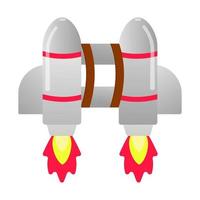 Flying fusées jetpack appareil style plat design gradient vercion vector illustration isolé sur fond blanc icône signe avec flamme de feu brûlant