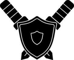 noir et blanc bouclier avec deux épée icône. vecteur