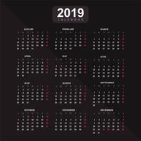 Année 2019, fond de vecteur de calendrier