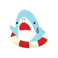 mignonne requin caoutchouc bague avec ouvert bouche dessin animé vecteur