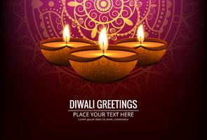 Joyeux diwali diya fond de carte festival huile lampe vecteur