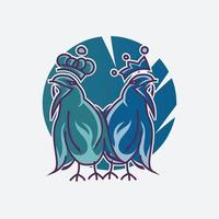Reine et le roi oiseau logo caractère plat style de ligne pour emoji icône autocollant logo pin patch badge illustration vectorielle vecteur