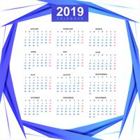 Calendrier 2019 Modèle avec fond de vague vecteur