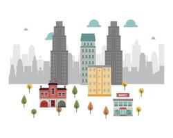 Scène de paysage urbain mégalopole de la vie de la ville avec marché et gratte-ciel vecteur