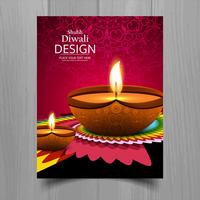 Belle joyeux diwali diya festival de lampe à huile modèle brochure vecteur