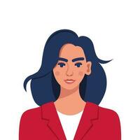 femme d'affaires portrait. magnifique femme dans affaires costume. employé de affaires institution dans uniforme. Dame Bureau ouvrier. femme affaires avatar profil photo. vecteur illustration.