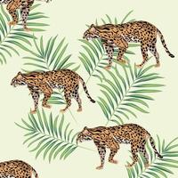 léopards sauvages aux feuilles tropicales vecteur