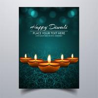 Belle joyeux diwali diya festival de lampe à huile modèle brochure vecteur