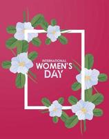 affiche de célébration de la journée internationale de la femme avec lettrage dans un cadre carré floral vecteur