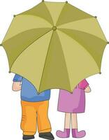 garçon et fille personnage en dessous de un parapluie. vecteur