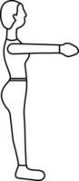 ligne art illustration de de face bras en haut avec femme permanent dans yoga pose icône. vecteur