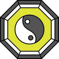 Jaune et gris illustration de bagua miroir plat icône. vecteur