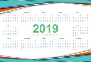 Calendrier 2019 Modèle avec fond de vague vecteur