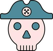 casquette portant crâne pirate icône dans sarcelle et rose couleur. vecteur