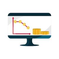 Diagramme informatique diminution des pièces de monnaie argent marché boursier icône isolé crash vecteur