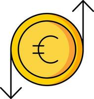 euro pièce de monnaie transfert ou échange icône dans Jaune couleur. vecteur