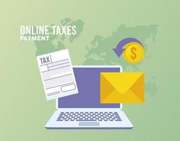 paiement des taxes en ligne avec des documents dans un ordinateur portable vecteur