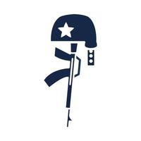 Memorial Day gun militaire et casque icône de style silhouette célébration américaine vecteur