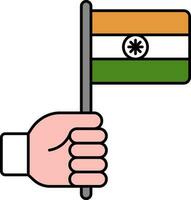 Indien drapeau en portant main plat icône ou symbole. vecteur