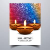 Belle joyeux diwali diya festival de lampe à huile modèle brochure vecteur