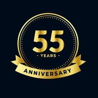 cinquante cinq ans anniversaire fête or et noir isolé vecteur