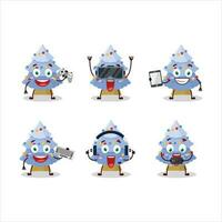 bleu Noël arbre dessin animé personnage sont en jouant Jeux avec divers mignonne émoticônes vecteur