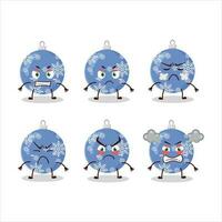 Noël Balle bleu dessin animé personnage avec divers en colère expressions vecteur