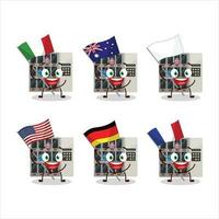 vente machine dessin animé personnage apporter le drapeaux de divers des pays vecteur