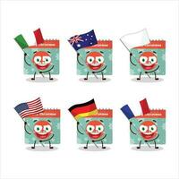 25ème décembre calendrier dessin animé personnage apporter le drapeaux de divers des pays vecteur