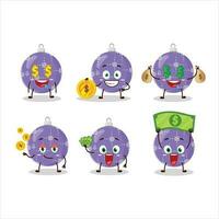 Noël Balle violet dessin animé personnage avec mignonne émoticône apporter argent vecteur