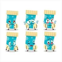 bleu Noël chaussettes dessin animé personnage avec triste expression vecteur